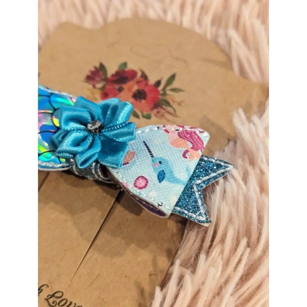 Adorable! Narwhal shimmery glittery mermaid hair bow